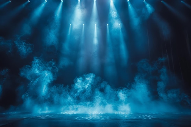 Focalizador del escenario con rayos láser y humo Iluminación del escenario Fondo del escenario