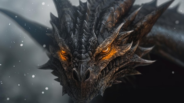 Focinho severo e ameaçador de um dragão antigo criado por IA