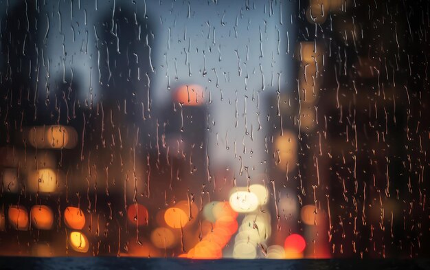 Foco em gotas de chuva em vidro contra o fundo desfocado