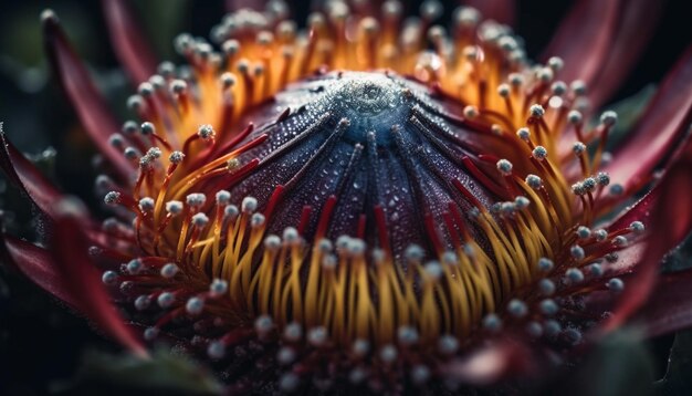 Foto foco nítido en el pétalo amarillo de una sola flor en agua dulce generado por ia