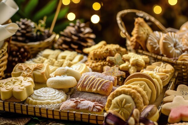 Foco selectivo Parcel Hampers Regalo en galletas indonesias variadas para el Eid al Fitr