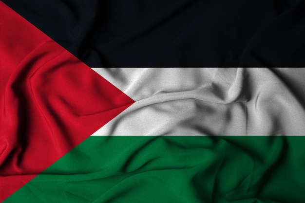 foco seletivo da bandeira da Palestina, com textura de tecido acenando. ilustração 3D