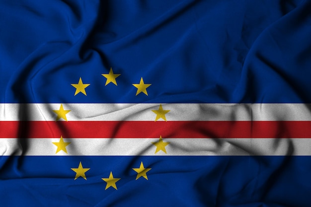 Foco seletivo da bandeira de cabo verde, com textura de tecido acenando. ilustração 3D