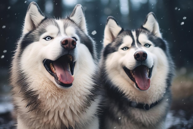 foco seletivo de cães husky siberianos bonitos generativo ai