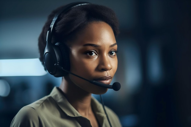 Foco seletivo do operador de call center afro-americano em headset Generative AI