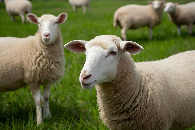 Foco seletivo em ovelhas em fazendas da Tailândia mostrando a vida rural