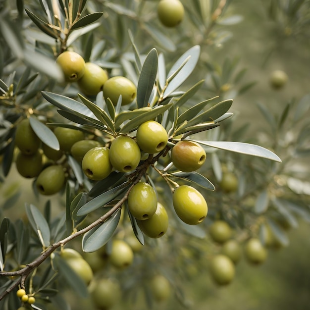 Foco seletivo no ramo da oliveira cheio de frutos