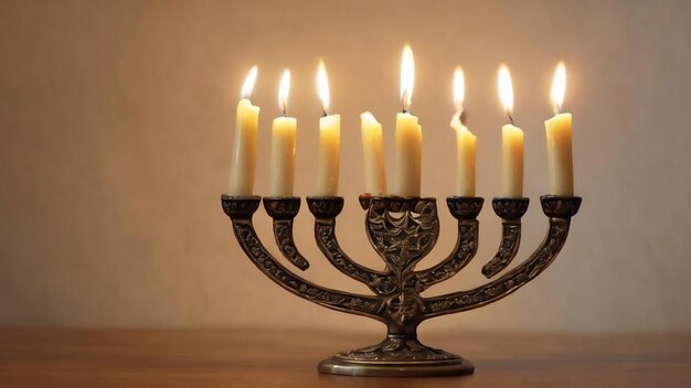 El foco suave de la menorá de Hanukkah brillantemente brillante