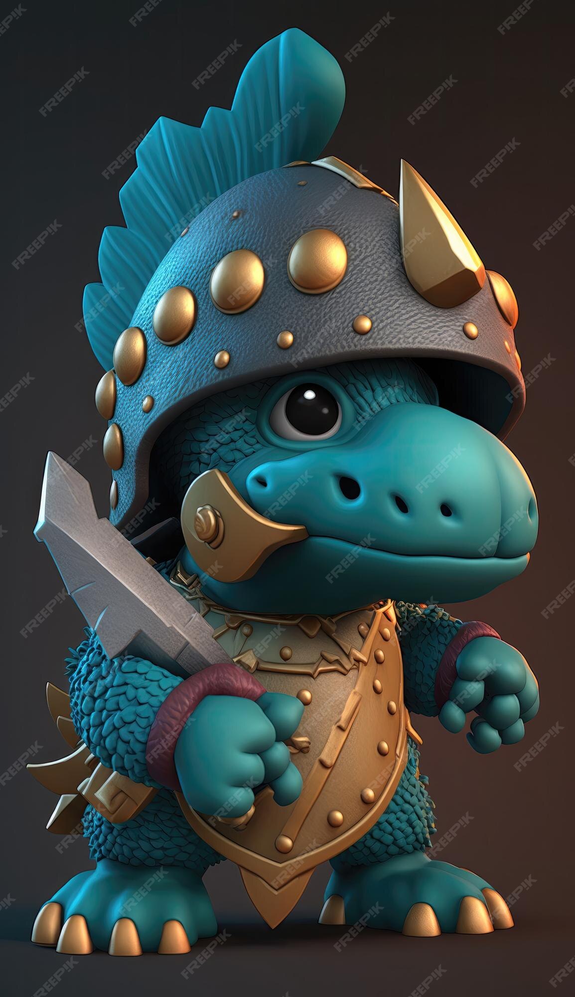 Fofo dinossauro animal guerreiro 3d modelo de jogo generativo ia