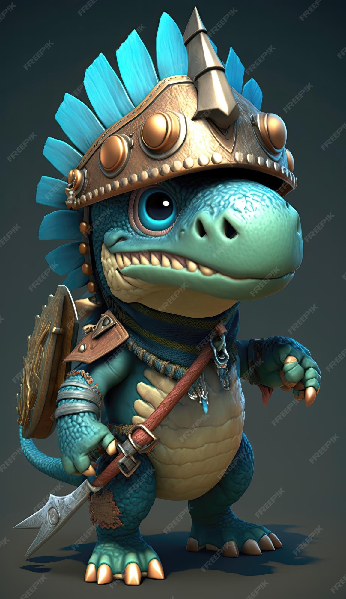 Fofo dinossauro animal guerreiro 3d modelo de jogo generativo ia