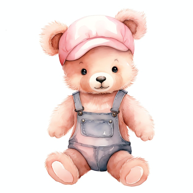 Fofo urso aquarela com ilustração de cor rosa ursinhos de pelúcia clipart