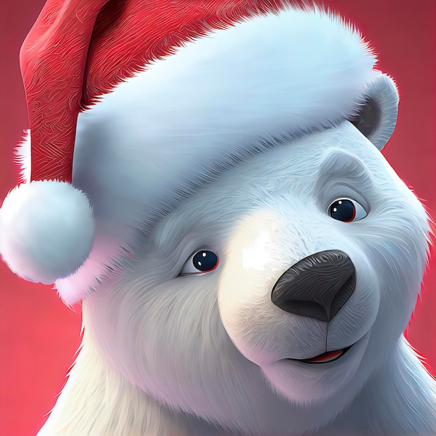 Fofo urso polar com chapéu de papai noel