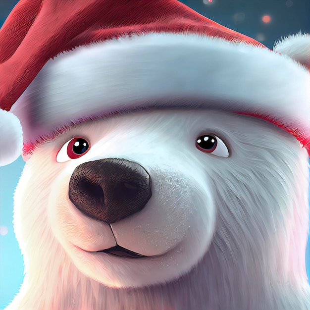 Fofo urso polar com chapéu de papai noel