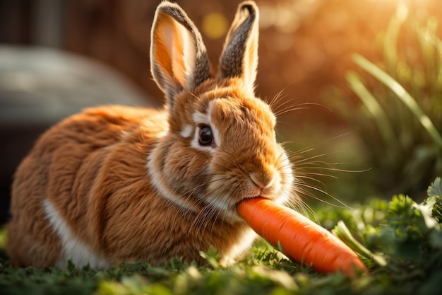 Foto fofura em detalhes o prazer de um lanche de cenoura do adorável coelho