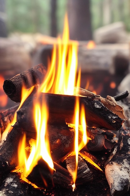 Una fogata con una llama en primer plano