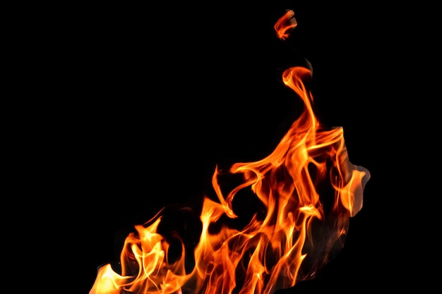 Fogo, chamas em um fundo preto isolado. Conceito fogo grill calor fim de semana churrasco.