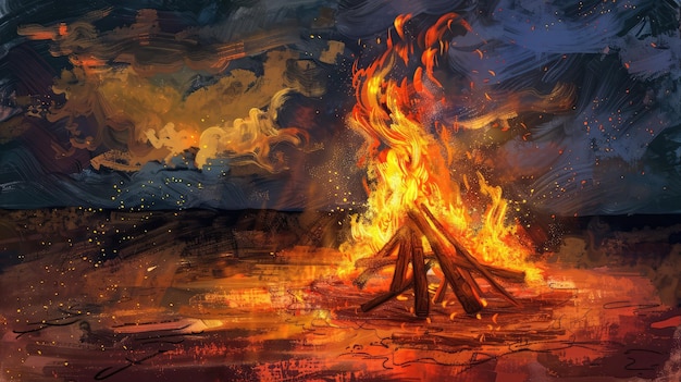 Fogo de fogueira com chamas altas