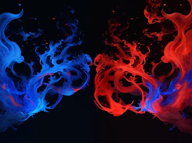 Fogo e gelo, chamas vermelhas e azuis em um fundo preto em ambas as extremidades