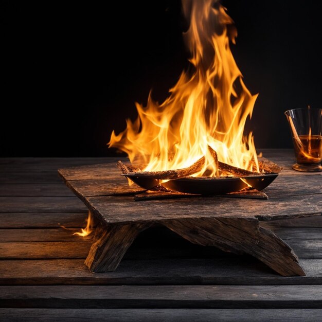Foto fogo em mesa de madeira