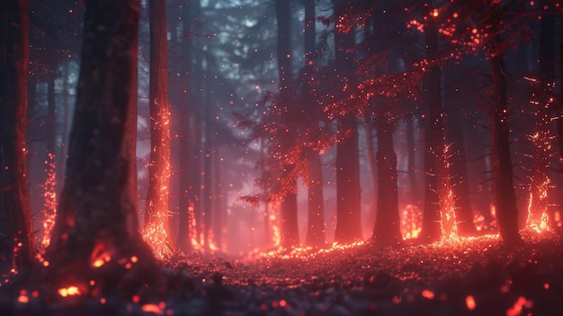 Fogo na floresta O fogo queima as árvores Cinematic AI generative