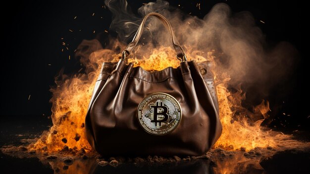 Foto fogo no saco de bitcoins aigenerated