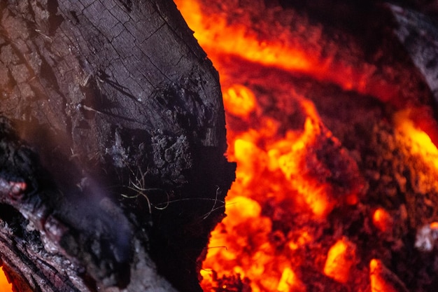 Fogo noturno chamas brasas fogueira