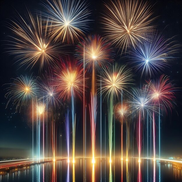 Foto fogos de artifício coloridos em fundo isolado no céu