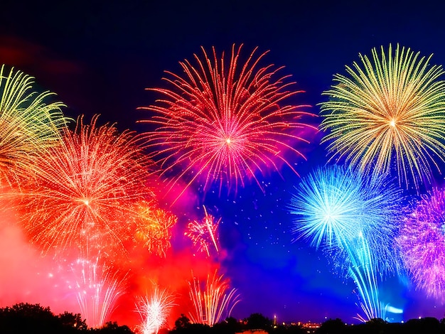 fogos de artifício coloridos festivos em um céu imagens de fundo hd