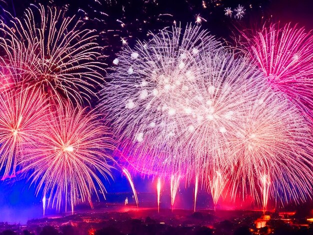 Fogos de artifício coloridos no ano novo e copiar espaço abstrato fundo de férias elegante gl