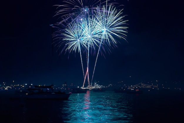 Fogos de artifício coloridos no céu negro