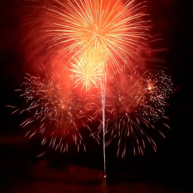 Foto fogos de artifício coloridos no fundo do céu negro