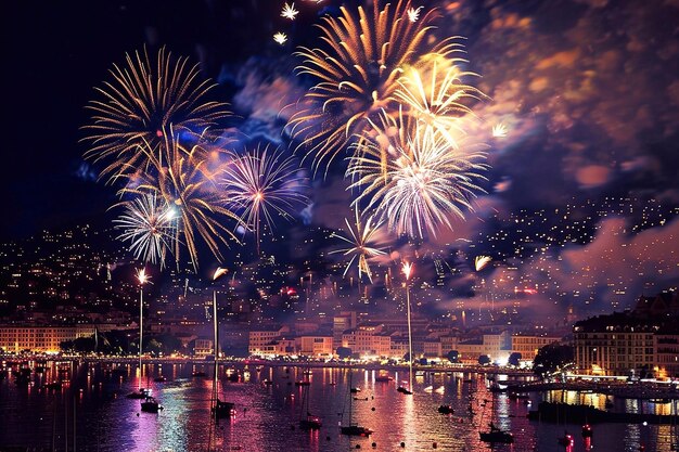 Fogos de artifício coloridos sobre a cidade