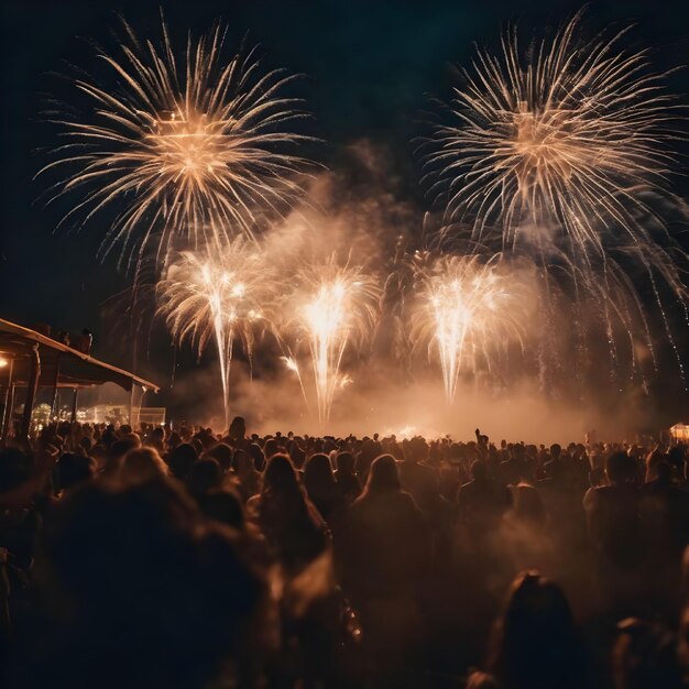 Fogos de artifício da multidão na véspera de ano novo