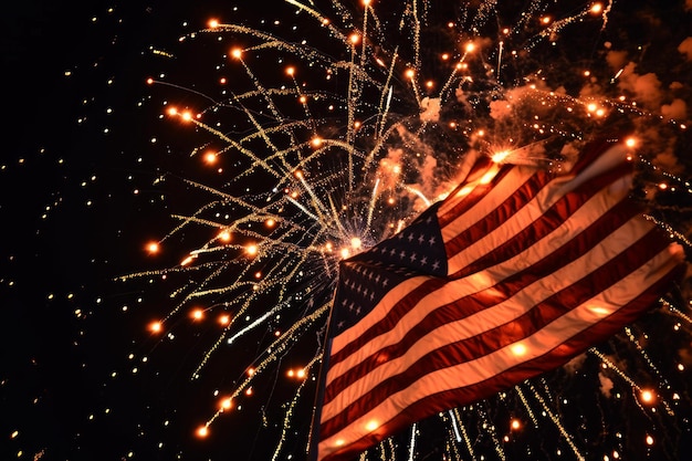 Foto fogos de artifício de bandeira americana vibrante gerar ai