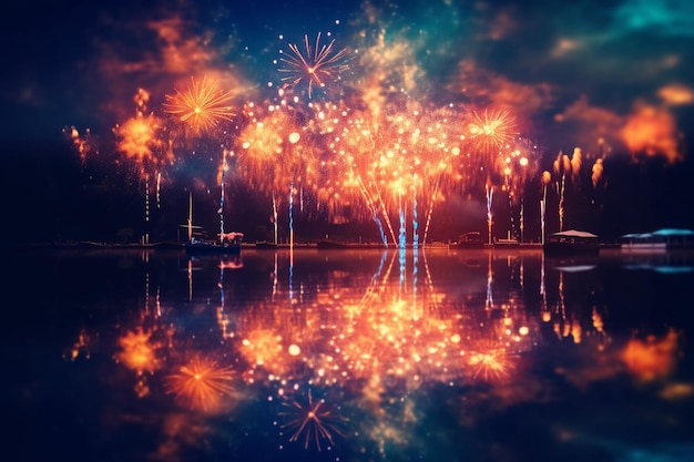 Foto fogos de artifício espetaculares refletindo em um lago dia da independência