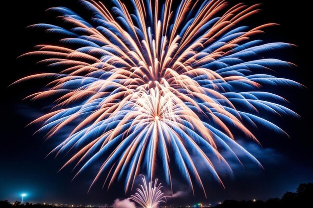 fogos de artifício explodindo na noite escura cores diferentes iluminando a celebração