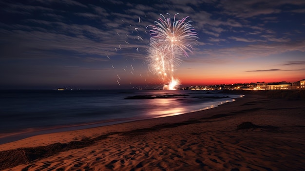 fogos de artifício no céu acima da praia