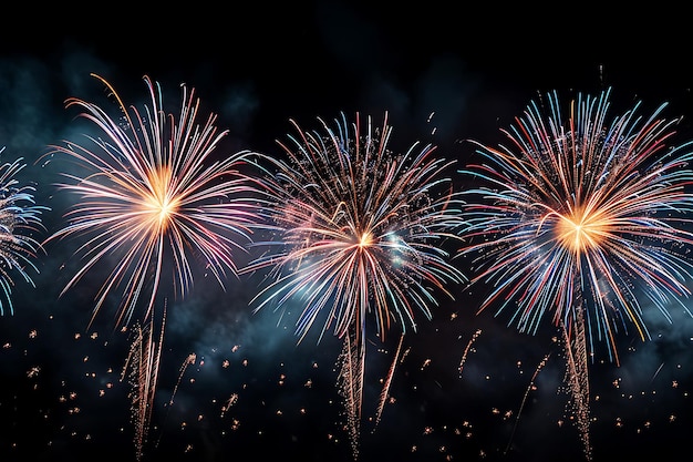 Foto fogos de artifício no céu escuro com fundo preto