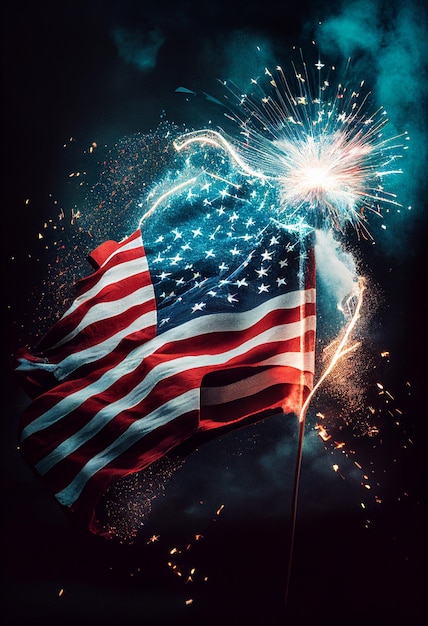 Fogos de artifício no fundo da bandeira dos EUA Gerado por IA