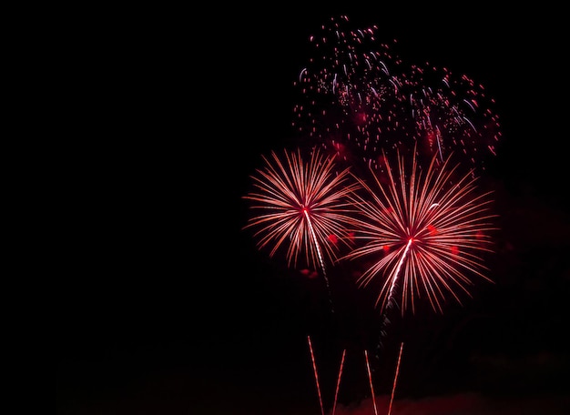 Fogos de artifício no fundo do céu escuro