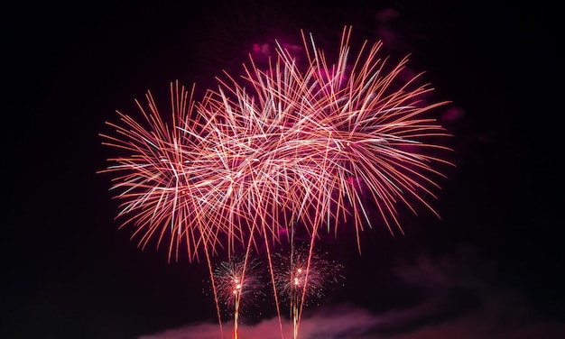 Fogos de artifício no fundo do céu escuro