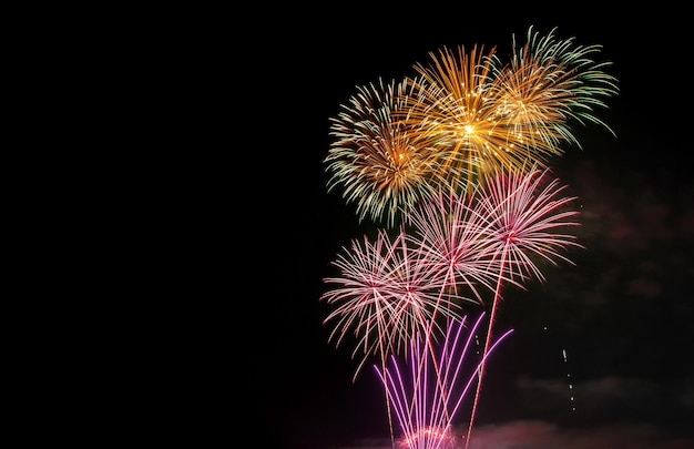 Foto fogos de artifício no fundo do céu escuro