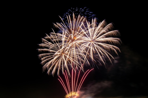 Foto fogos de artifício no fundo do céu escuro