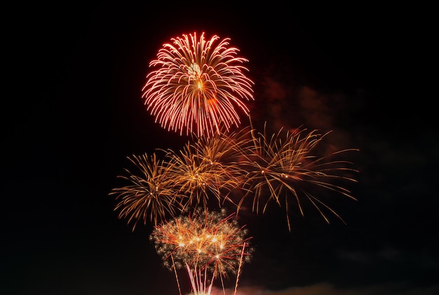 Foto fogos de artifício no fundo do céu escuro