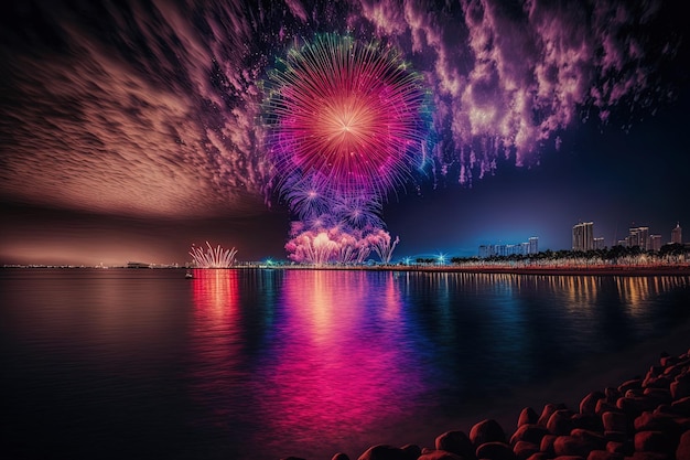Fogos de artifício no Pattaya International Fireworks Festival 2019 na Tailândia
