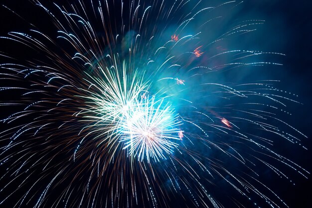 Fogos de artifício, saudação com o fundo do céu negro