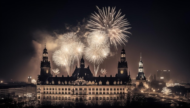 Fogos de artifício sobre o palácio real de madrid