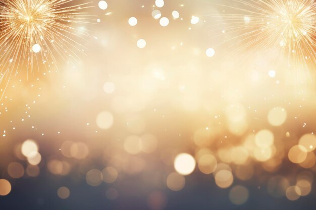 Fogos de artifício vintage dourados e bokeh na véspera de Ano Novo e espaço para texto