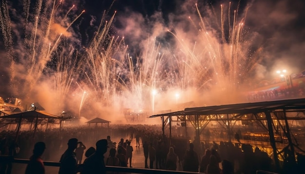 Fogueira brilhante ilumina a tradicional celebração do festival ao ar livre gerada pela IA