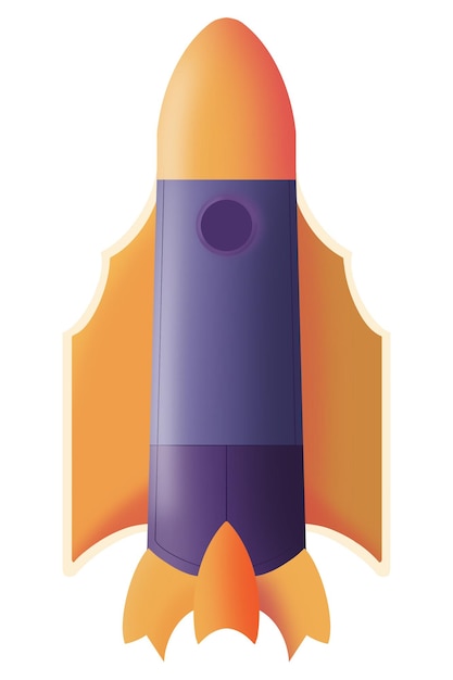 foguete espacial de estilo 3D de desenho animado Ilustração de uma nave espacial minimalista roxa